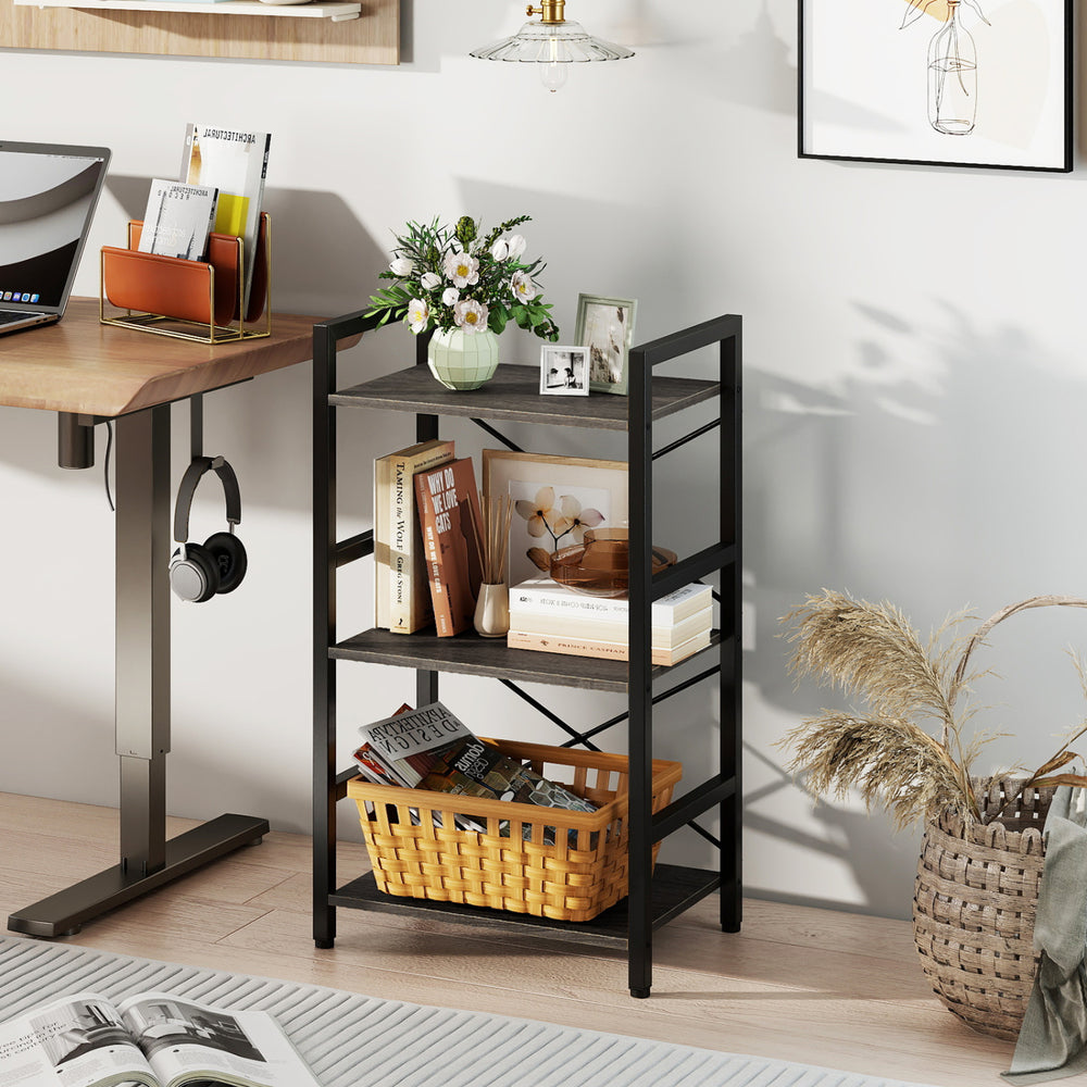 4-Tier Bookshelf with Metal Frame and Wooden Storage Racks for Study-Oak - Gallery View 1 of 9