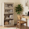 4-tier natural bookshelf with storage cabinets and open compartments, perfect for organizing books and decor in any.