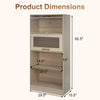 4-tier bookshelf with storage cabinets and open compartments, featuring natural wood finish and dimensions for.
