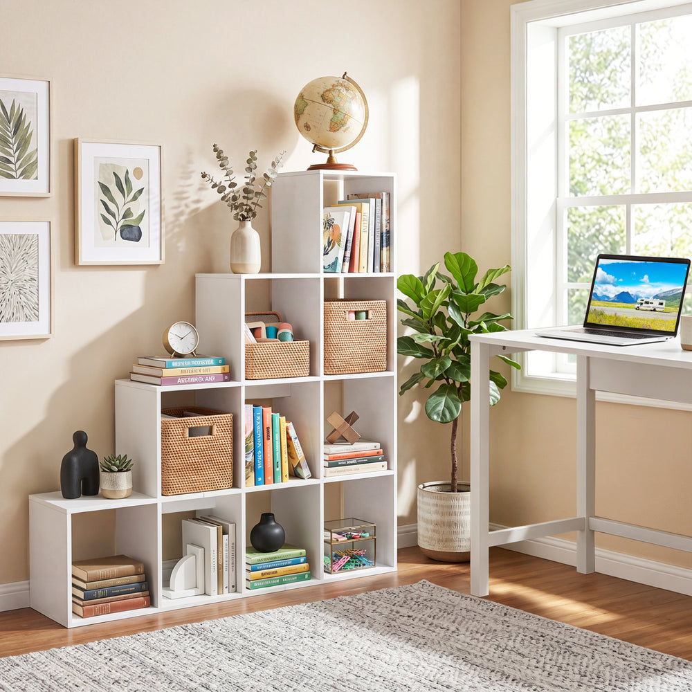 4-Tier Bookshelf with 2 Anti-Tipping Kits for Home Office-White - Gallery View 1 of 11
