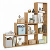 Stylish 4-tier bookshelf in natural finish features 10-cube design and anti-tipping kits for home office organization.