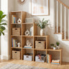 4-tier natural bookshelf featuring 10-cube storage and anti-tipping kits, ideal for organizing home office spaces.