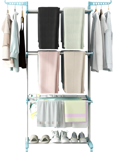 Costway 4-Tier Clothes Drying Rack Rotatable Side Wings Blue 72653981 New