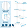 4-tier clothes drying rack in blue with collapsible shelves, rotatable wings, and sturdy metal tubes for versatile use.