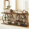 4-tier console table with O-shaped metal frame and brown wood finish, perfect for living room or entryway storage.