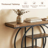4-tier console table with thickened brown wood grain top and O-shaped metal frame, ideal for entryways and living rooms.