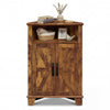 Rustic brown 4-tier corner storage cabinet with open shelf and dual doors for organized and stylish home storage.