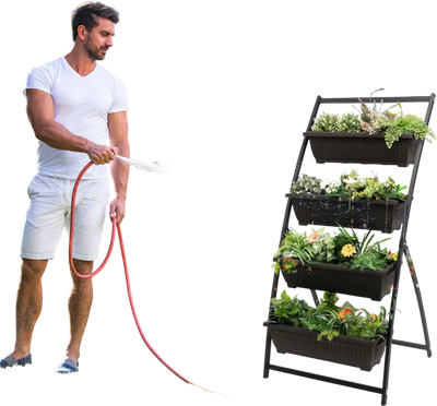 Costway 4-Tier Vertical Raised Garden Bed Planter w/ 4 Containers Drainage Holes 97853214 New