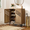 4 Tier Farmhouse Shoe Storage Cabinet with Removable Shelves and Metal Legs-Walnut - Gallery View 1 of 10
