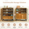 4-tier farmhouse shoe storage cabinet in oak with removable shelves, ideal for customizable shoe organization in.