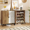 4-tier farmhouse shoe storage cabinet in oak with removable shelves, metal legs, and a stylish ventilated design for.