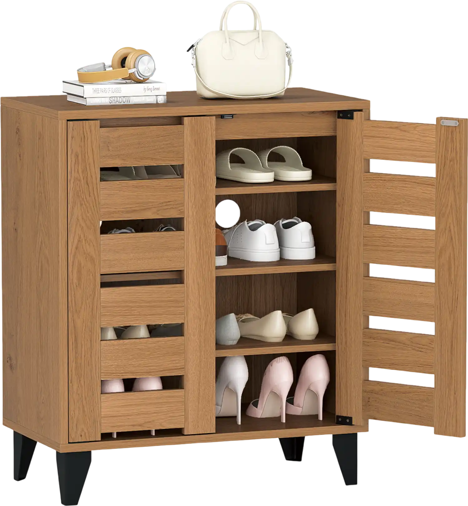 Costway 4-Tier Farmhouse Shoe Organizer Cabinet Louvered Door 57548210 New