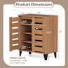 4-Tier Farmhouse Shoe Organizer with louvered door, natural wood finish, featuring adjustable shelves for versatile.