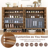 4-tier farmhouse shoe organizer in natural wood with adjustable shelves and louvered doors for shoe ventilation.