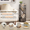 4 tier floor tree bookshelf in gray with metal frame, featuring a unique branching design for organizing items.