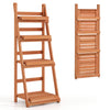 4-tier foldable plant stand made of fir wood with slatted shelves, ideal for displaying plants in gardens or patios.