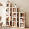 4-tier foldable rotating bookshelf in white with translucent panels, showcasing a sleek design for stylish book storage.