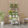 4-tier hanging plant stand with metal frame, featuring a hanging bar and wheels, ideal for displaying potted plants.