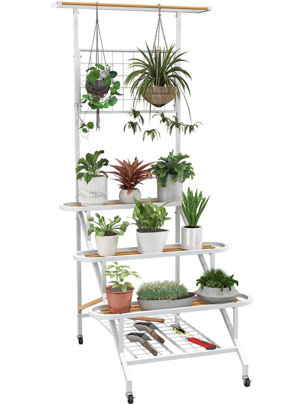 4-Tier Hanging Plant Stand with Hanging Bar