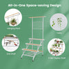 4-tier hanging plant stand with trellis, grid shelf, and 360° swiveling wheels for flexible mobility and space-saving.