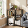 Rustic brown 4-tier kitchen baker's rack with spacious tabletop and bottom bay for robot vacuum, ideal for dining or living rooms.