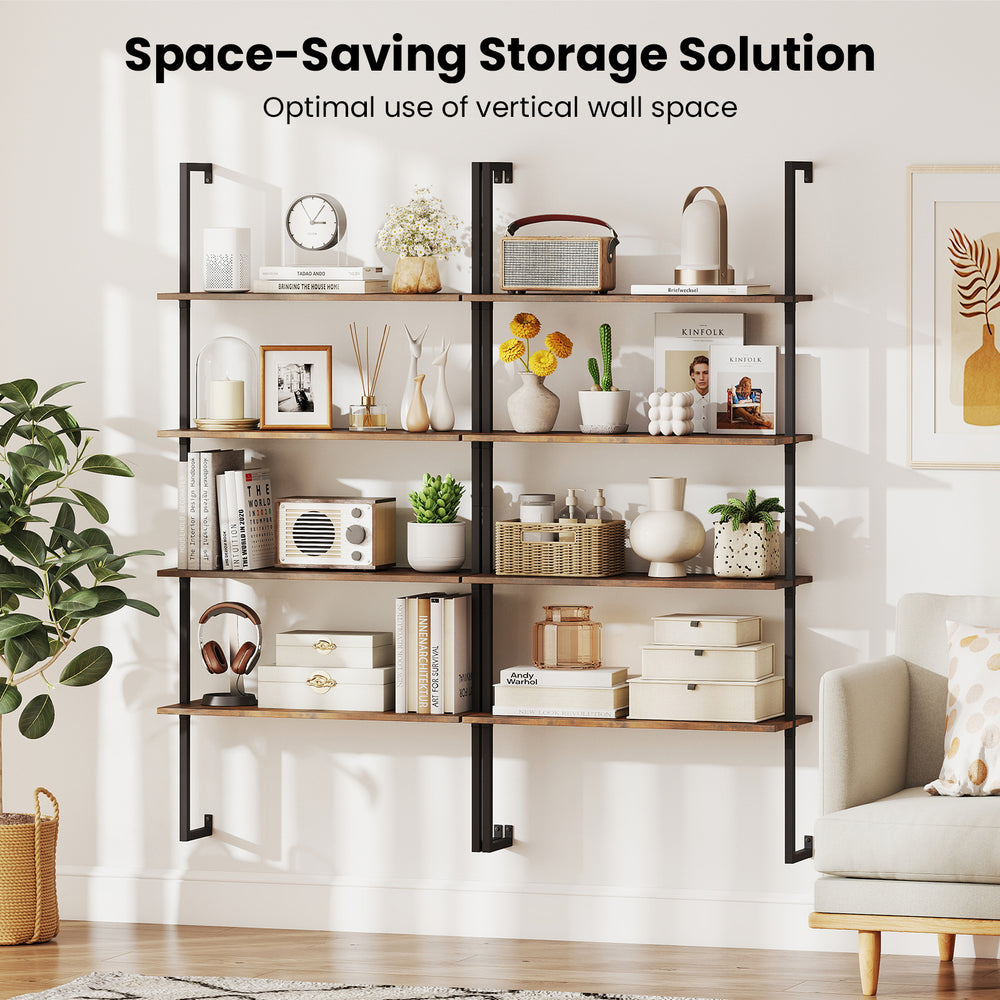 4-tier industrial ladder bookshelf with metal frame and wooden shelves, ideal for space-saving storage in any room.