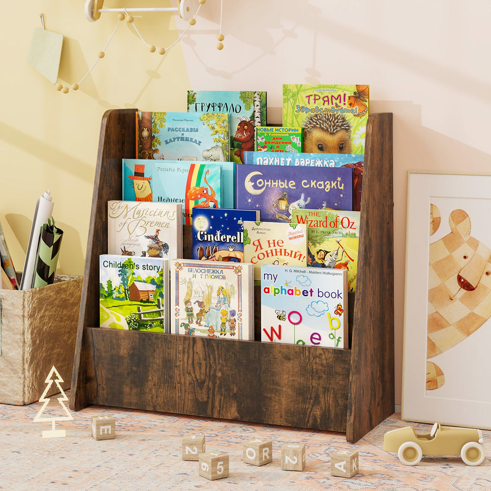 4-Tier Kids Bookshelf with Deep Compartments for Bedroom-Rustic brown - Gallery View 1 of 10