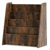 4-tier kids bookshelf in rustic brown with deep compartments, perfect for organizing books in a bedroom.