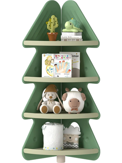 Costway 4-Tier Kids Corner Bookshelf Christmas Tree Display Shelf 87045494 New
