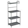 4-tier kitchen storage rack with iron frame, dustproof shelves, and adjustable feet for versatile organization.