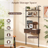 4-tier ladder bookshelf in rustic brown with a roomy drawer and metal frame, ideal for living room organization.