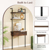 4-tier ladder bookshelf in rustic brown features a sturdy metal frame, roomy drawer, and space-saving design for versatile use.