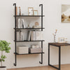4-tier ladder shelf with black metal frame and wooden boards, perfect for living room or study organization.