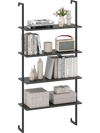 4-tier ladder shelf with black metal frame and wooden boards, perfect for living room or bedroom organization.
