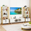 4-tier ladder shelf with 2 drawers in white, featuring open storage and a sturdy metal frame for home organization.