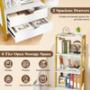 4-tier ladder shelf with 2 spacious drawers in white, perfect for books and decorations, offering stylish storage.