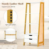 4-tier ladder shelf with 2 drawers, white finish, sturdy metal frame, ideal for storage and decoration in any room.
