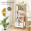 4-tier ladder shelf with 2 drawers in white, featuring anti-tipping kits and a sturdy metal frame for safe storage.