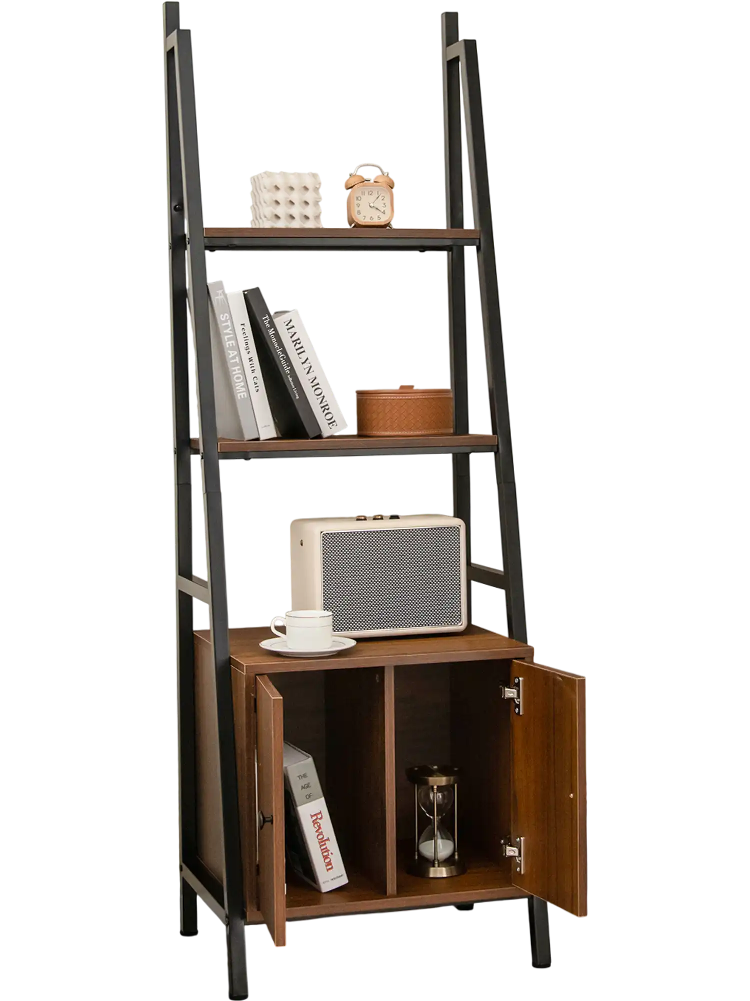 Costway 4-Tier Ladder Bookshelf Cabinet Metal Frame Rustic Brown 65279831 New