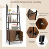 4-tier ladder shelf with rustic brown finish, metal frame, and cabinet, ideal for living room or study storage.