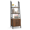 4-tier ladder shelf with rustic brown cabinet and metal frame, perfect for stylish storage in living room or study.