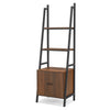4-tier ladder shelf in rustic brown with metal frame and cabinet, ideal for living room or study storage and display.