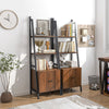 4-tier ladder shelf with rustic brown finish and metal frame, featuring cabinets for stylish storage in any room.