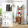 4-tier ladder shelf in rustic brown with cabinet, metal frame, and anti-toppling kits for stable home storage.