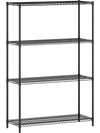 4-tier black metal storage shelving unit with V-shaped wire racks, adjustable shelves for versatile organization in.
