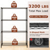 4-tier black metal storage shelving unit with V-shaped wire racks, supports 3200 lbs, ideal for garage or kitchen use.