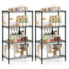 4-tier black metal storage shelving unit set of 2 with adjustable shelves, ideal for organizing kitchen and pantry.