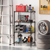4-tier black metal storage shelving unit with V-shaped wire rack, ideal for garage organization and heavy-duty use.