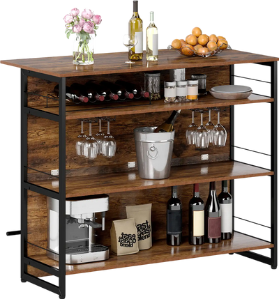 Costway 4-Tier Mini Bar Kitchen Island with Footrest & Wine Rack 99618288 New