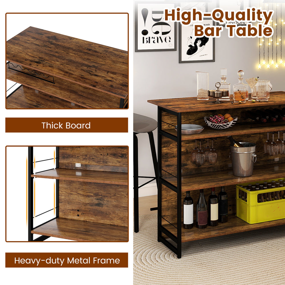 4-tier mini bar kitchen island featuring a heavy-duty metal frame, wine rack, and open shelves for organized storage.